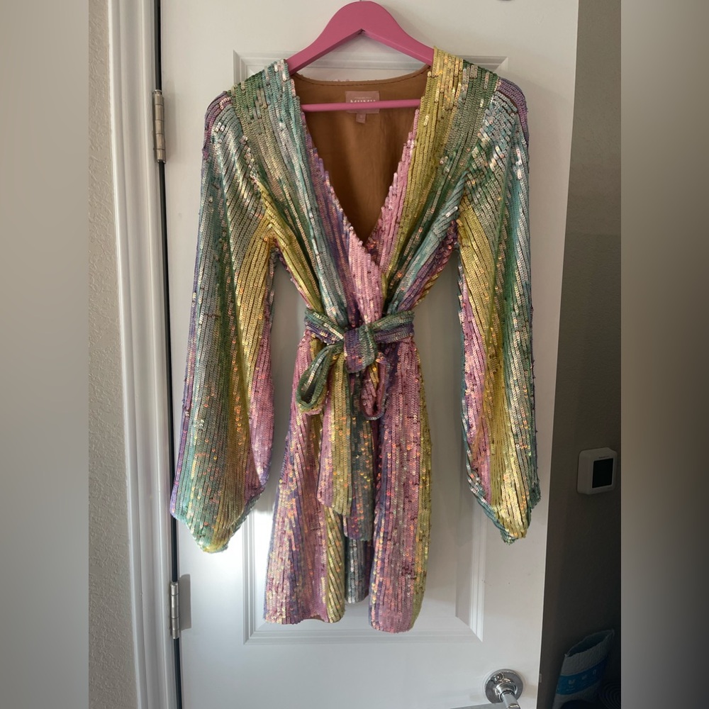NWOT Wear Me Out Dress in Disco Rainbow Stripe Sequin